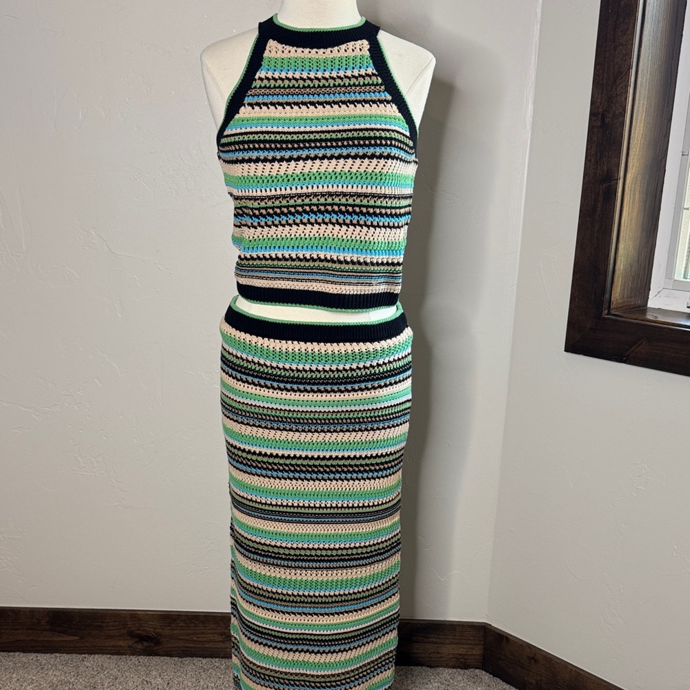 Rachel Zoe Multicolor Striped Skirt and Halter Top Set Medium